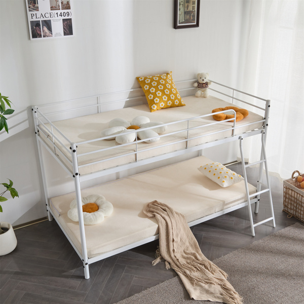 白色 Twin 圆管双层矮床 护栏斜梯 铁床 美国-6