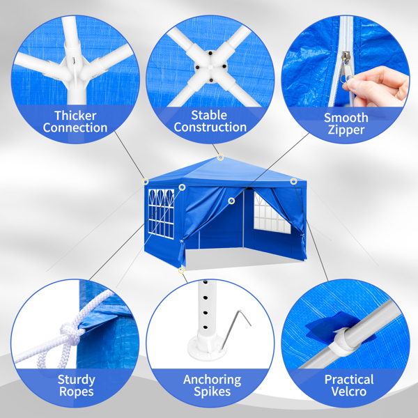 10X10ft 蓝色 4围 仿折叠棚 2门2窗 PE布 喷塑铁管-6