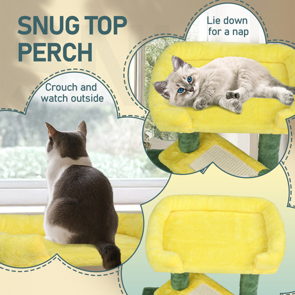 43*53*70CM 热带沙漠风 棕绿色 猫睡台带蹭痒柱 中纤板 绒布 剑麻绳 猫爬架-5