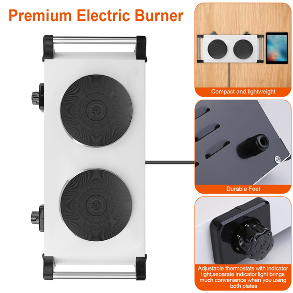 （物流随机发，自提可发加拿大）-2000 瓦双灶电加热板，5 档温度调节（200℃-500℃），便携式台面炉，适用于所有平底炊具，加热快速均匀，易于清洁，适合宿舍、房车、公寓使用-9