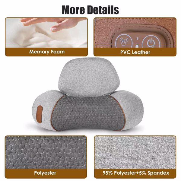 （物流随机发，自提可发加拿大）-3 合 1 颈部按摩枕，带振动、气囊和加热功能 - 缓解颈部疼痛的人体工学颈椎支撑枕，记忆海绵和亲肤套，便携式，适合办公室、旅行和家庭使用--亮灰色-5