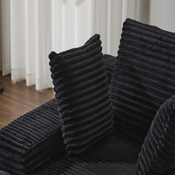 超大躺椅舒适云沙发，现代毛绒灯芯绒软垫沙发床，带 3 个抱枕和宽扶手，适用于客厅，无需组装，黑色-24