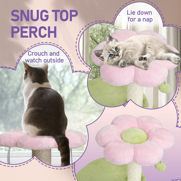 55*41*84CM 清新粉绿风 花朵系列 中纤板 绒布 剑麻绳 猫爬架-5