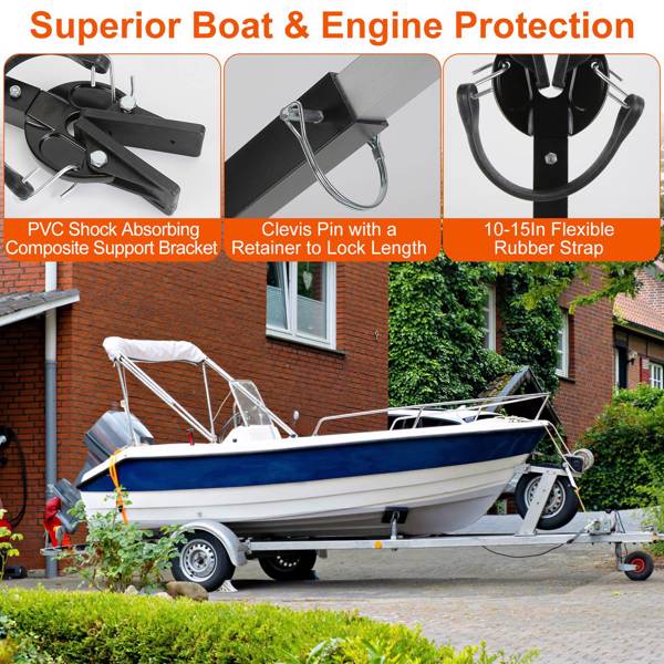 （物流随机发，自提可发加拿大）-船横梁保护器，28-40in可调节舷外电机支架-重型钢，减震橡胶带，2种安装选项（拖车和滚筒），适用于大多数100马力以下的发动机，保护横梁和电机-4