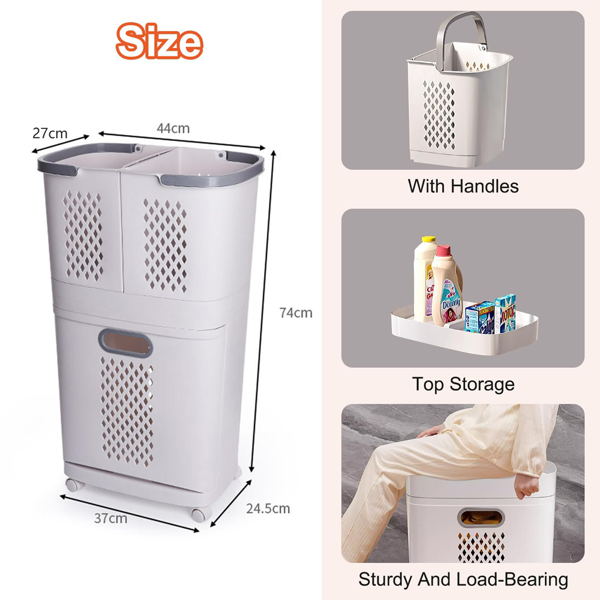 脏衣篮多层置物架衣物收纳筐装衣服杂物收纳篮带轮卫浴家用脏衣篓 韩式特大号【经典款】-2