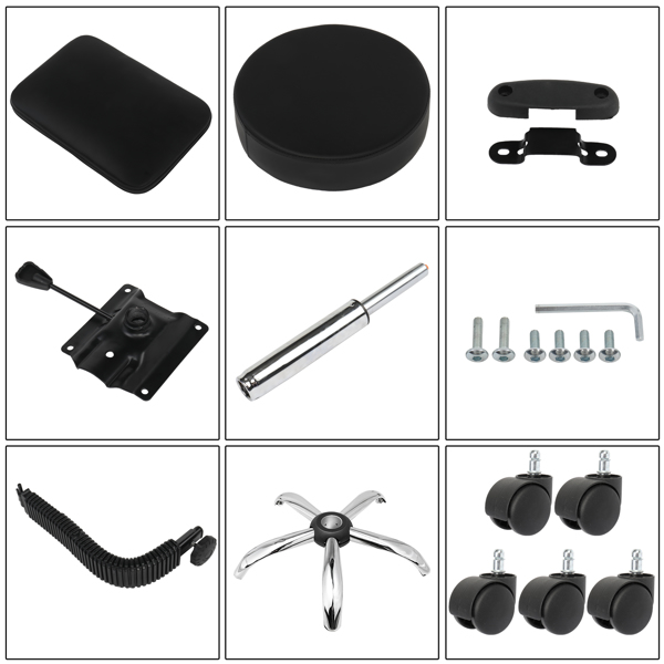 半PU皮 尼龙轮 300lbs 黑色 技师凳 带靠背圆凳电镀五星脚 N001-32