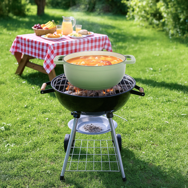 铸铁 5QT 烹饪锅具 渐变绿 含两个硅胶手套 珐琅锅-8