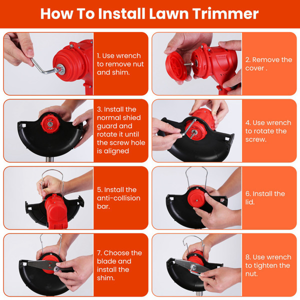 （物流随机发，自提可发加拿大）-800W 强力无线割草机，配备可拆卸轮子 - 2 块可充电电池，3 种刀片类型（塑料/合金/不锈钢），可调节刀头及可伸缩手柄，适用于花园维护。-5