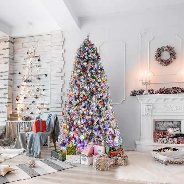 9ft 绿色植绒 900灯 暖色 四彩10模式 2094枝头 自动树结构 PVC材质 圣诞树 美规-11