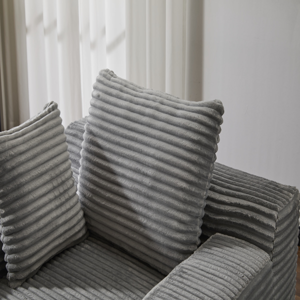 超大躺椅舒适云沙发，现代毛绒灯芯绒软垫沙发床，带 3 个抱枕和宽扶手，适用于客厅，无需组装，灰色-25