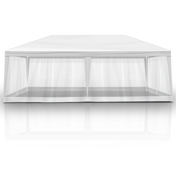 10X20ft 白色  6面(2门4围)纱网 仿折叠棚 配2片连体纱网围布 白色PE顶布  白色喷塑铁管 白色网纱 LT-1