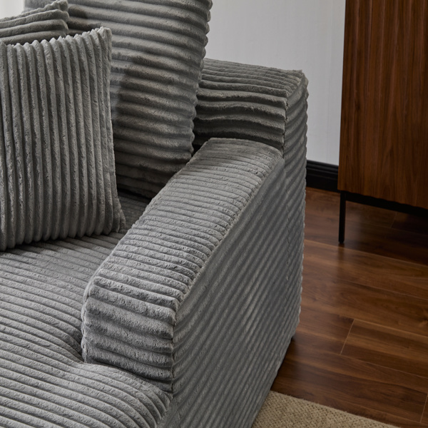 超大躺椅舒适云沙发，现代毛绒灯芯绒软垫沙发床，带 3 个抱枕和宽扶手，适用于客厅，无需组装，灰色-14