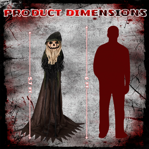 5.7ft  歪头南瓜人 眼睛红灯  歪头 鬼叫声 声控  电池款不含电池 万圣站立装饰-8