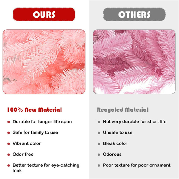 6英尺长的樱花粉红色圣诞树-1036个繁茂的树枝，营造梦幻般的节日氛围-5