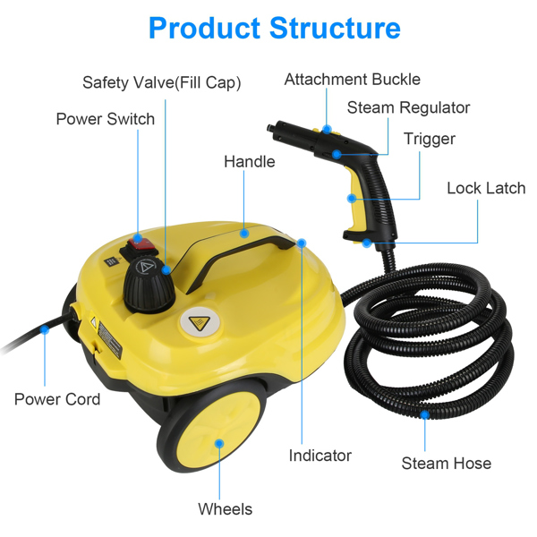 （物流随机发，自提可发加拿大）-1800W高压蒸汽清洁机 - 212℉无化学剂深度清洁，5巴加压，2升304不锈钢水箱，过热保护+16.83英尺电源线，多功能配件适用于家居/汽车/宠物区域-15
