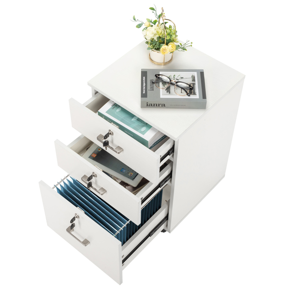 白色 密度板 贴浮雕三胺 三抽 木制文件柜-7