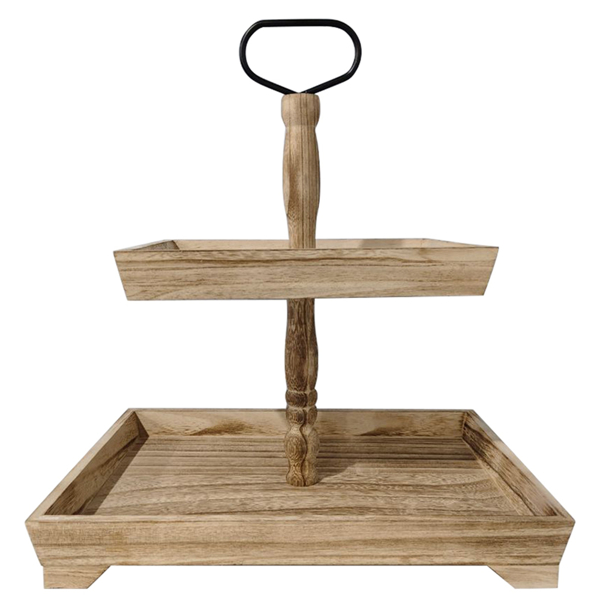 复古木质多层点心架水果盘干果蛋糕多层家用托盘甜品台展示架 Y506-2 长方形 果盘 轻烤色(一层长40.5*28 二层长29*22 高45CM)-1