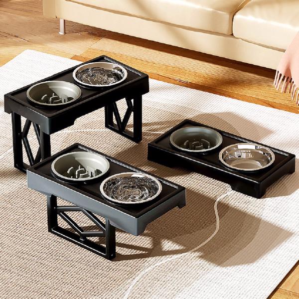 可调节高架狗碗狗狗慢食碗金毛拉布拉多大狗不锈钢狗盆 雷奥黑 雷奥黑慢食款-5