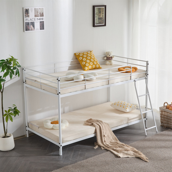 白色 Twin 圆管双层矮床 护栏斜梯 铁床 美国-3