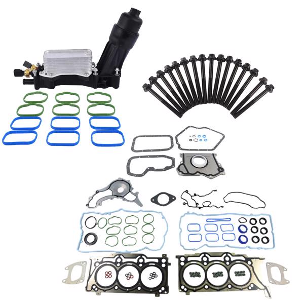 发动机大修包 Full Gasket Set+Oil Filter Housing Adapter w/Cooler Replacement for Jeep Chrysler Dodge Ram 1500 3.6L V6 Pentastar 2014-2017 HS26541PT 68105583AG-1