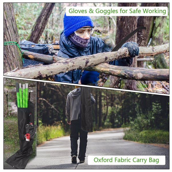 （物流随机发，自提可发加拿大）-二合一手动杆锯-SK5钢剪枝机，双钩锯片，牛津收纳袋+修剪树木的护目镜/手套-2