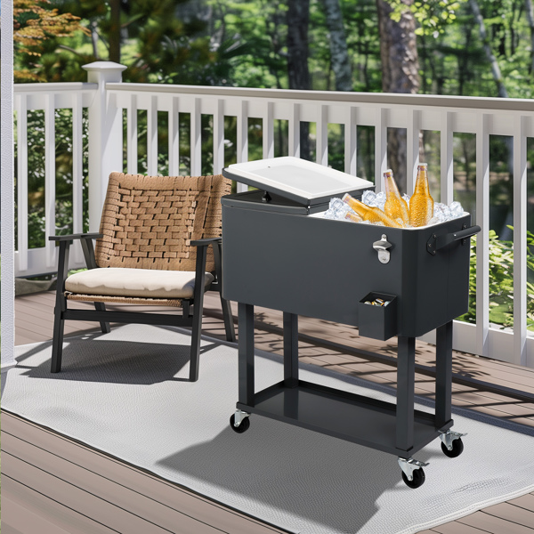 80QT 深灰色 冷冻保温推车 87.5*91*38.5cm 长方形 塑料箱体 铁脚管 冷冻保温-14