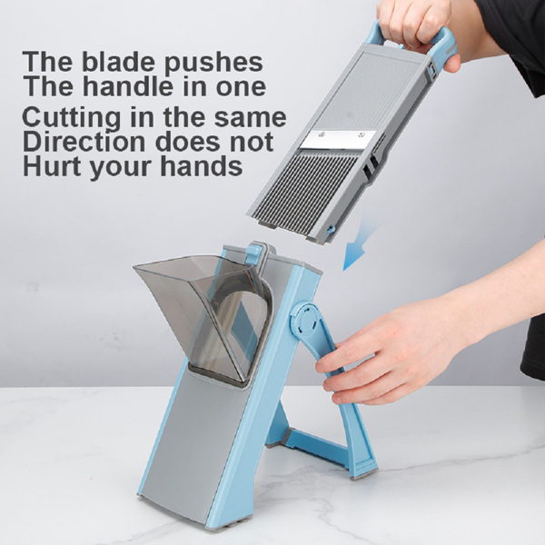 简约家用厨房多功能切菜器切片切丝土豆丝刨丝器切菜神器 高品质立式切菜器 蓝色-4