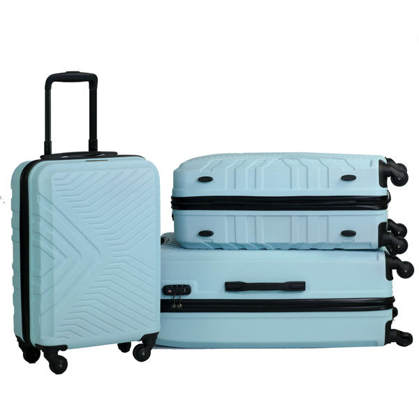 3 件套行李箱套装 ABS 轻型行李箱，带两个挂钩、万向轮、TSA 锁，（20/24/28）绿色-21