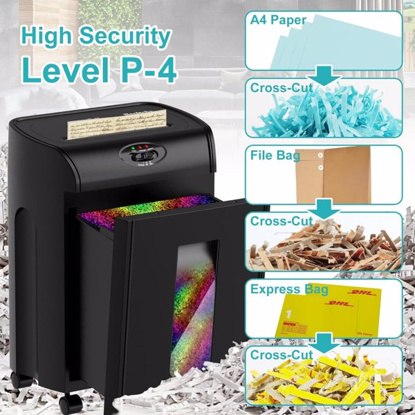 最多可碎15张断状碎纸机，P-4安全等级,4.76加仑碎纸箱，三键控制，防卡纸设置，可碎CD，信用卡，信封，邮件，适用于家庭及办公场所-3