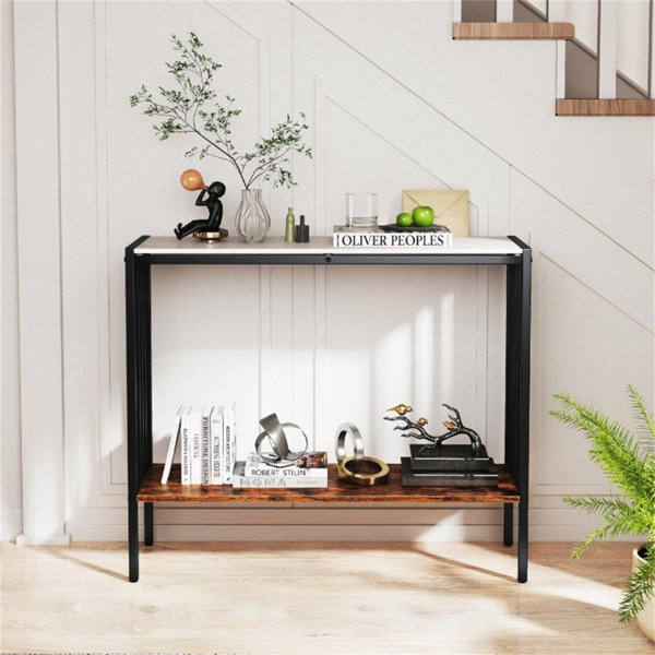 现代工业控制台桌-双层设计，带防滑缓冲器的烧结石桌面，可调节脚垫，稳定性好-7