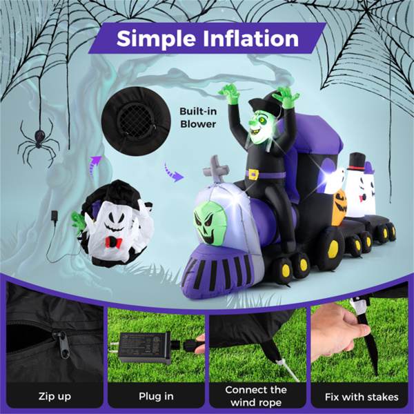 8.2英尺万圣节充气火车-女巫，4个鬼魂和南瓜设计，7个LED灯-10