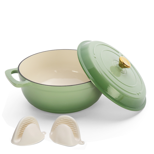 铸铁 5QT 烹饪锅具 渐变绿 含两个硅胶手套 珐琅锅-4