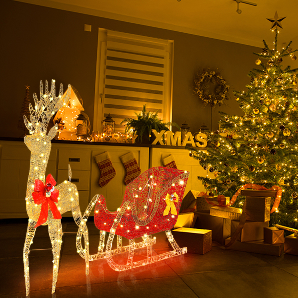 74*20*120cm 金色麋鹿 鹿拉雪橇 铁架 棉线 葱粉 圣诞灯饰麋鹿 30.00V 30.00V,3.60W 庭院 北美-20
