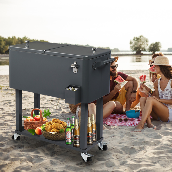 80QT 深灰色 冷冻保温推车 87.5*91*38.5cm 长方形 塑料箱体 铁脚管 冷冻保温-60