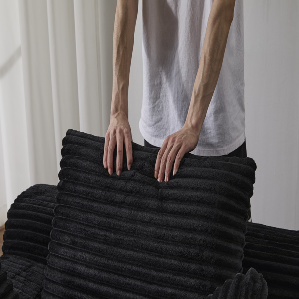 超大躺椅舒适云沙发，现代毛绒灯芯绒软垫沙发床，带 3 个抱枕和宽扶手，适用于客厅，无需组装，黑色-20