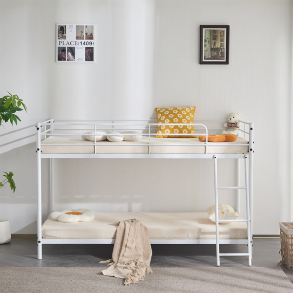 白色 Twin 圆管双层矮床 护栏斜梯 铁床 美国-1