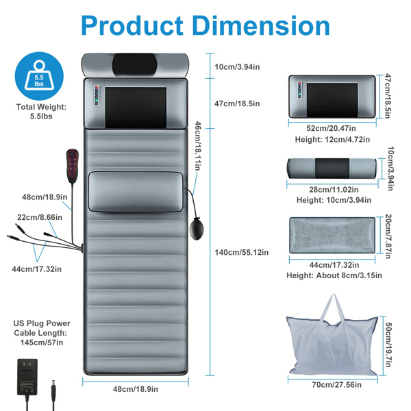 （物流随机发，自提可发加拿大）-振动按摩垫（全身）+颈部揉捏按摩器 - 20个按摩节点，3种按摩模式/速度，9档振动设置，3档腰部热敷，可充气腰枕 - 家庭完美礼物-11