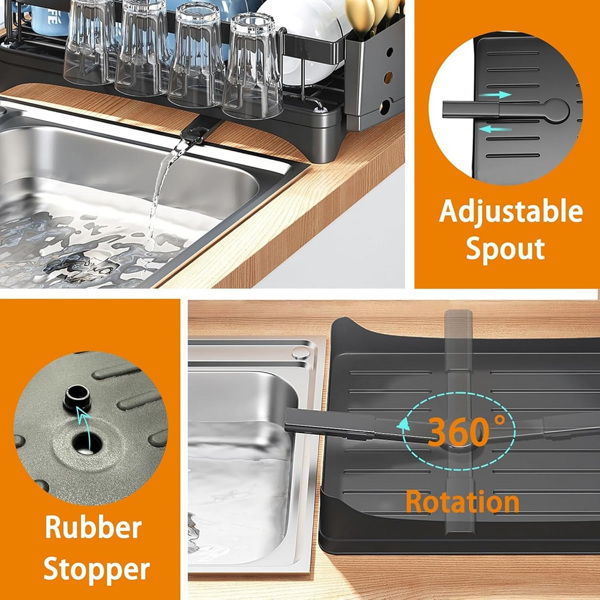 厨房置物架碗碟碗盘收纳架晾洗放碗架沥水架碗柜碗筷放碗收纳盒 黑色*双层配四格筷刀筒+杯架-3