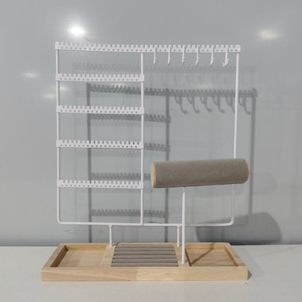 耳环展示架项链戒指饰品手镯架子可拆卸木质底首饰挂架 白色-6