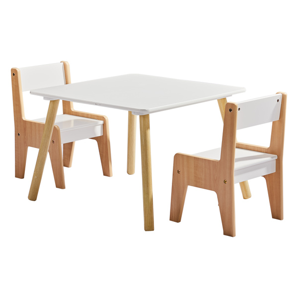 一桌二椅  60*60*44cm 白色+原木色 MDF 儿童桌椅-12