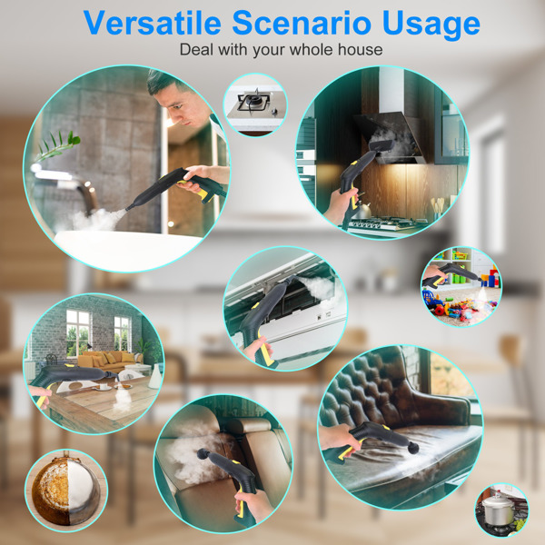 （物流随机发，自提可发加拿大）-1800W高压蒸汽清洁机 - 212℉无化学剂深度清洁，5巴加压，2升304不锈钢水箱，过热保护+16.83英尺电源线，多功能配件适用于家居/汽车/宠物区域-6