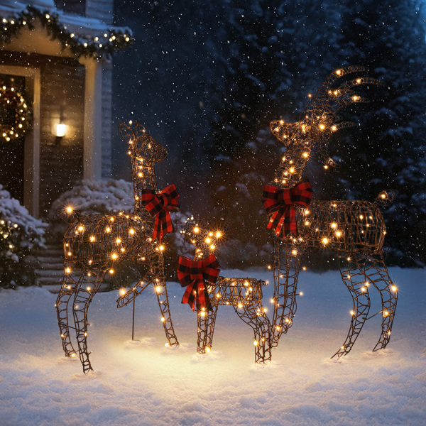 3pcs 4FT  棕色绕藤 家庭麋鹿 210LED暖白灯 塑料 圣诞灯饰麋鹿 30V 3.6W-6