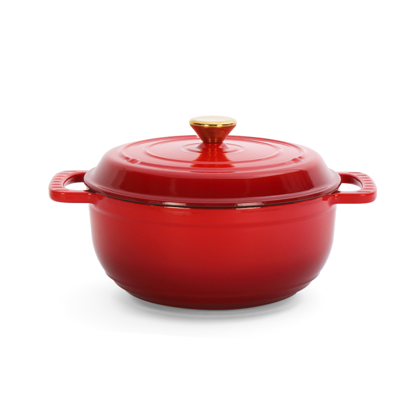 铸铁 5QT 烹饪锅具 红色渐变 含两个硅胶手套 珐琅锅-2