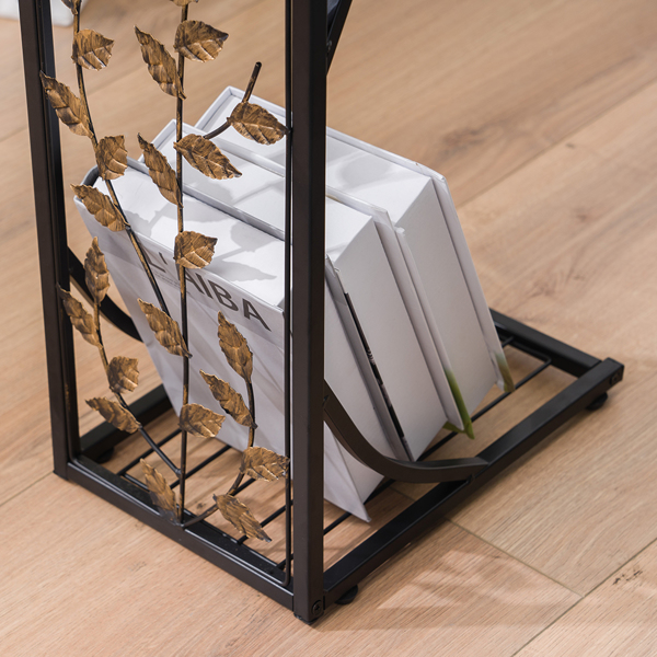 密度板 铁 拆装 单层 C型桌 边几 树叶款 桌面棕色 黑色喷塑 刷金树叶 30.5*21*54cm-21