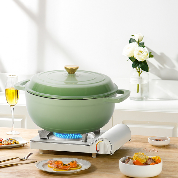 铸铁 6QT 烹饪锅具 渐变绿 含两个硅胶手套 珐琅锅-10