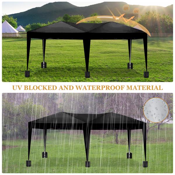 10x20FT 黑色 6片面 折叠棚 牛津布 喷塑铁管 带便携包袋和沙袋-7