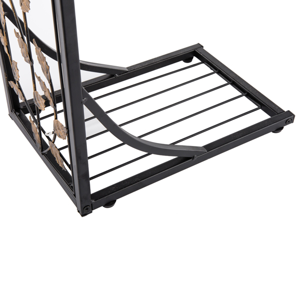 密度板 铁 拆装 单层 C型桌 边几 树叶款 桌面棕色 黑色喷塑 刷金树叶 30.5*21*54cm-14