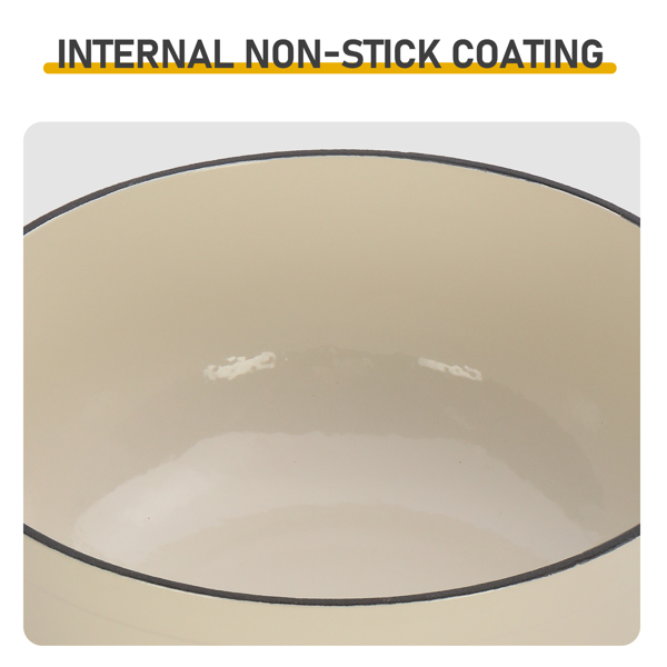 铸铁 6QT 烹饪锅具 陶瓷白 含两个硅胶手套 珐琅锅-9