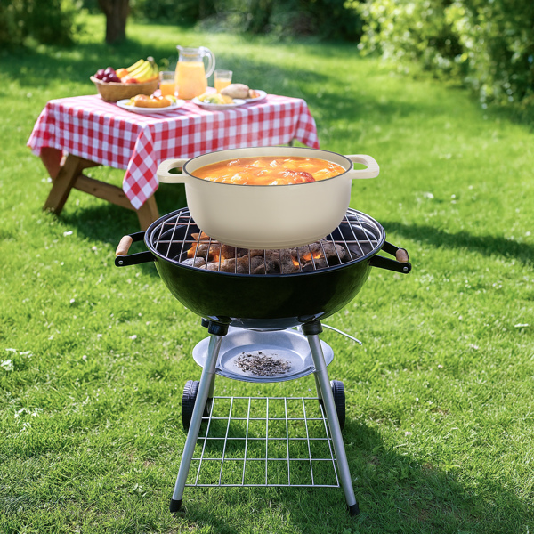 铸铁 5QT 烹饪锅具 陶瓷白 含两个硅胶手套 珐琅锅-7