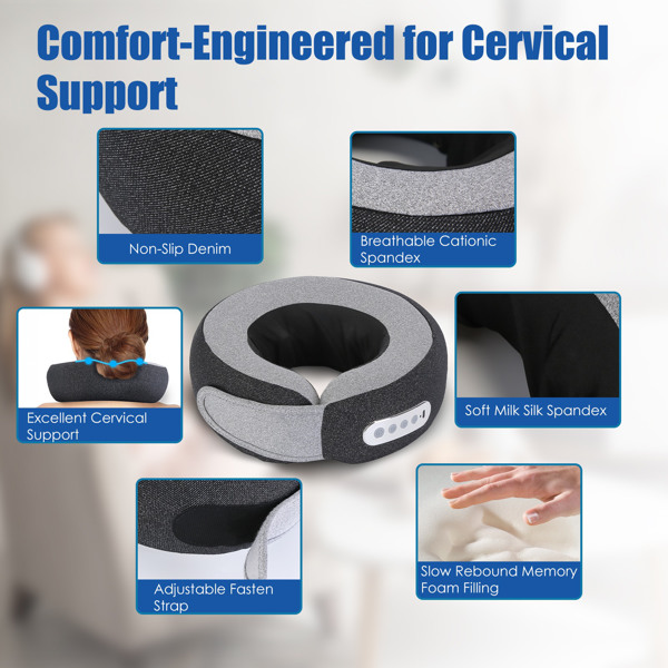（物流随机发，自提可发加拿大）-便携式可充电颈部按摩枕 - 指压揉捏（正反方向），2种加热模式（104℉-122℉），3档速度，慢回弹记忆棉 - 2200mAh电池，牛奶丝面料，理想礼物-8